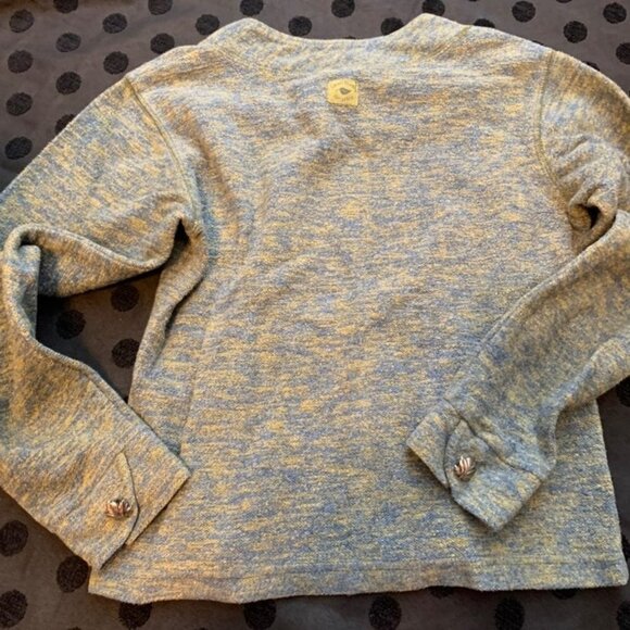 Green Brand Recycled Knit Top Blue Yellow Leaf Button Boho - Picture 7 of 12